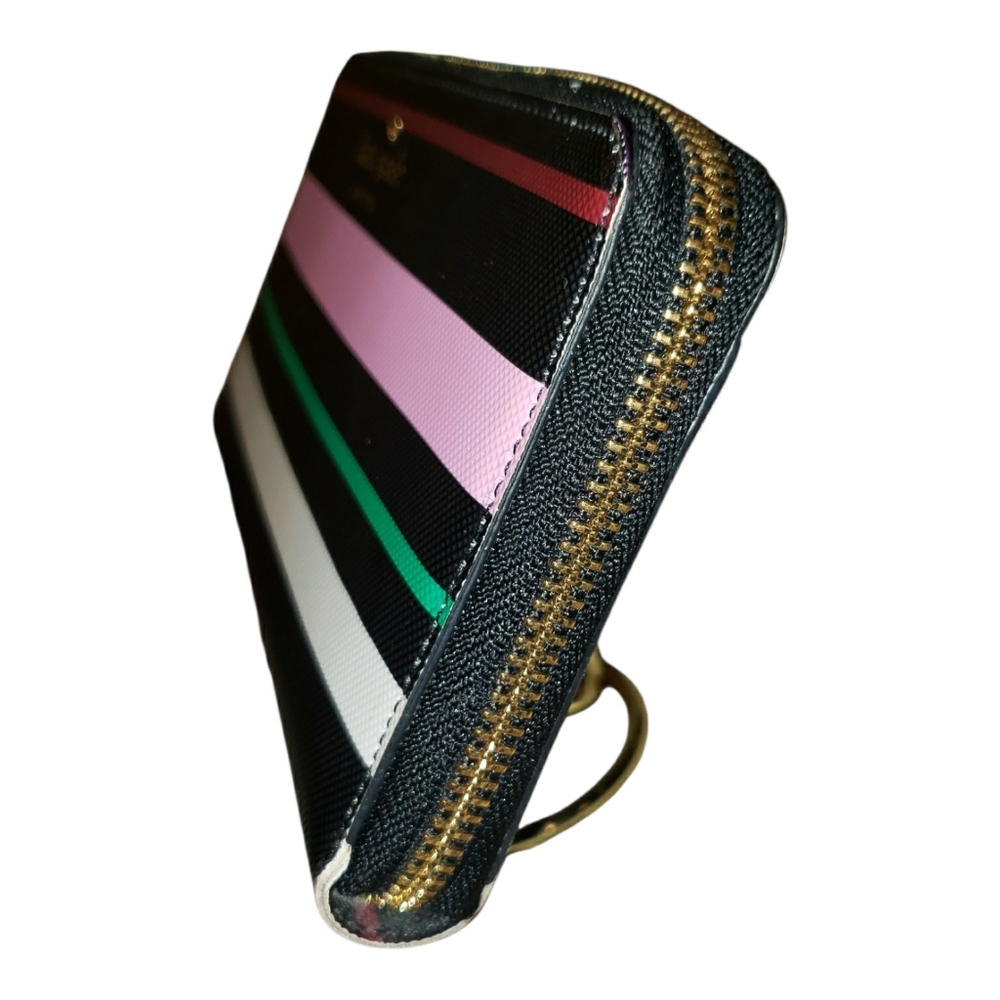 Kate Spade Black Pink Green White Harding Street Striped Zip-Around Wallet EUC - Picture 5 of 8